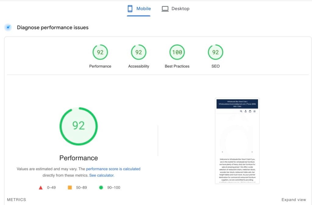 Furniture store mobile speed